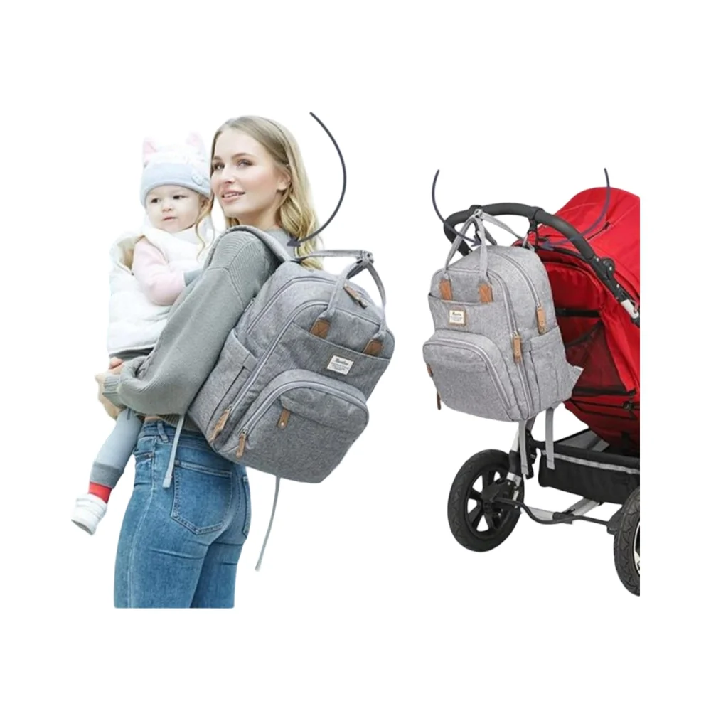 1 New Ruvalino Gray Baby Bag with Multiple Compartments